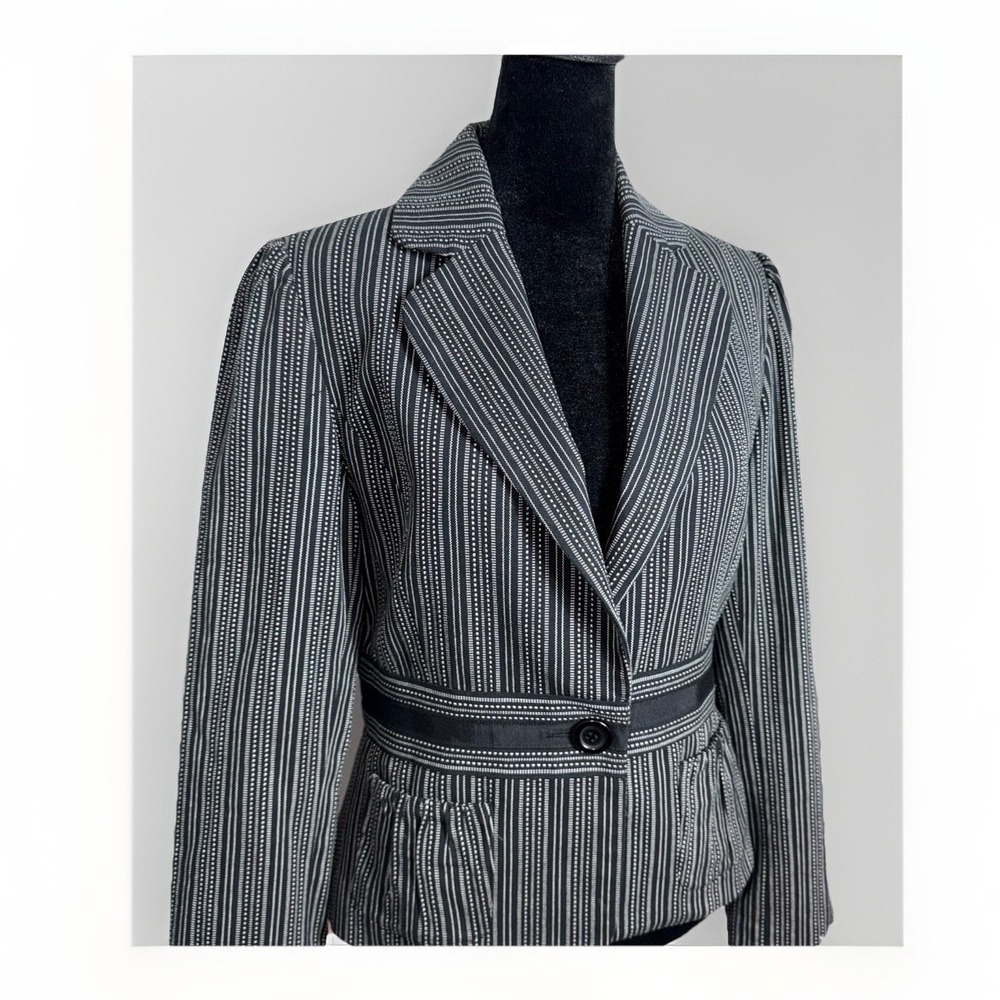 White House Black‎ Market Black White Striped Blazer Jacket Woman's Size 4